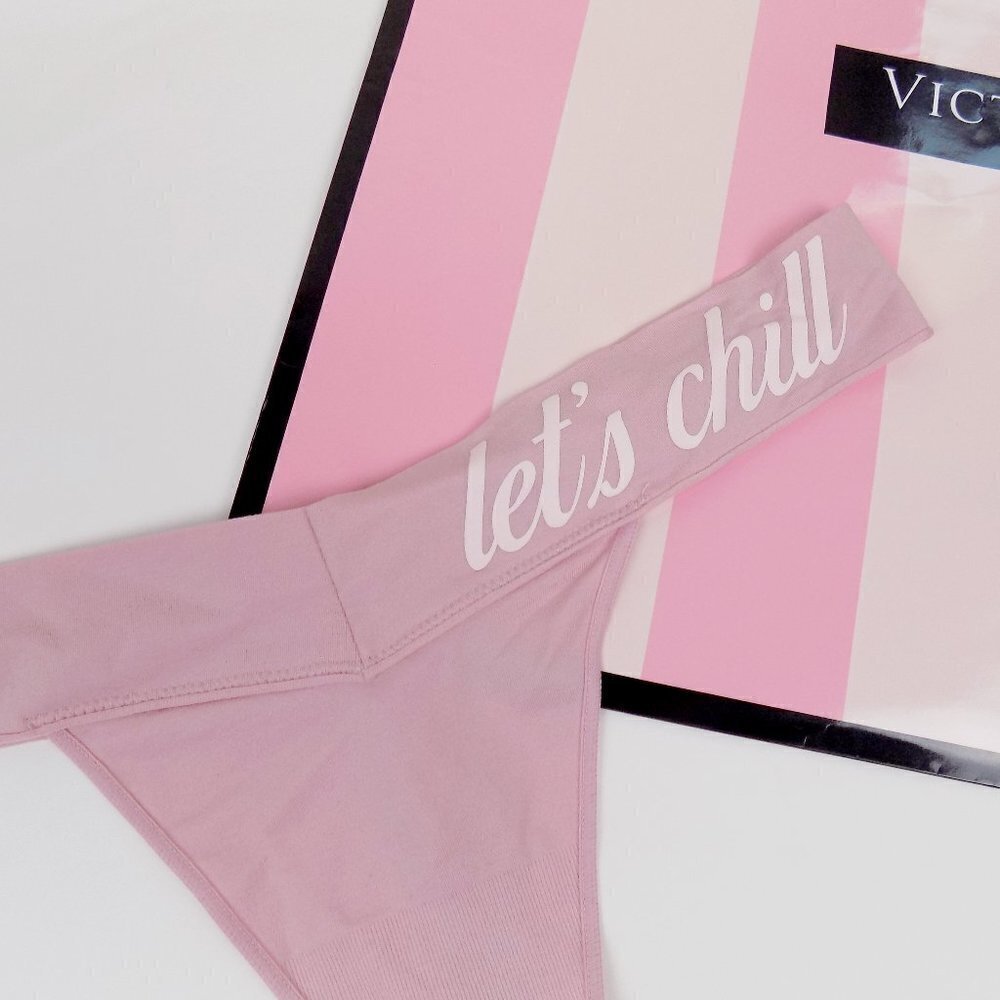 nwt! victoria's secret pink logo no show seamless thong let's chill